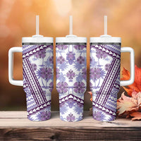 Hawaii Quilt Tumbler With Handle Kakau Polynesian Pattern Lilac Version