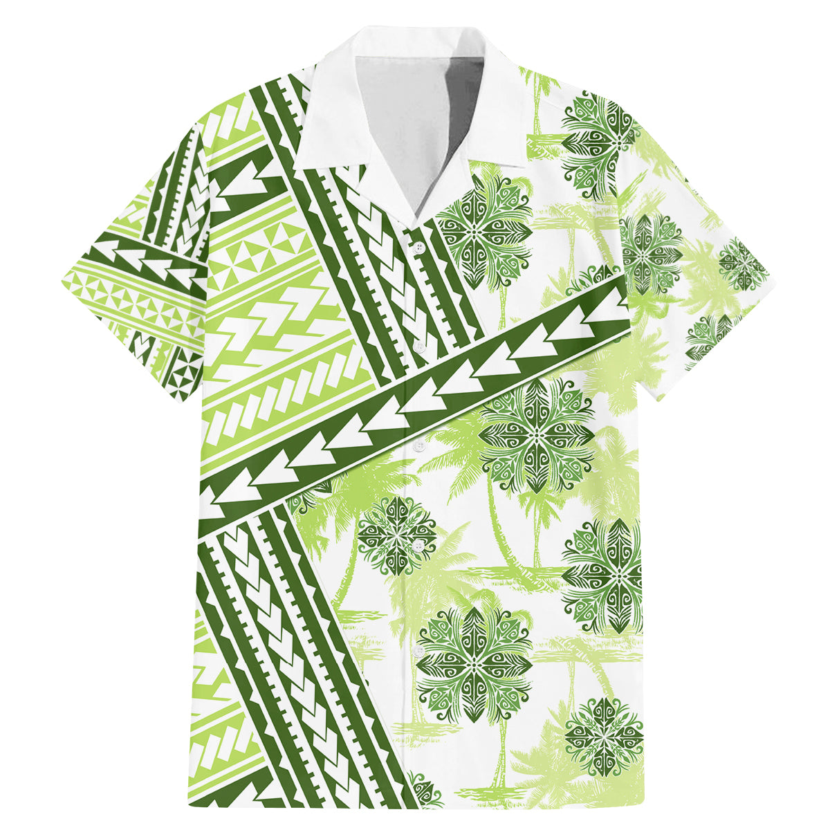 Hawaii Quilt Family Matching Mermaid Dress and Hawaiian Shirt Kakau Polynesian Pattern Olive Green Version LT01 Dad's Shirt - Short Sleeve Green - Polynesian Pride