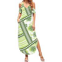 Hawaii Quilt Family Matching Summer Maxi Dress and Hawaiian Shirt Kakau Polynesian Pattern Olive Green Version LT01 Mom's Dress Green - Polynesian Pride