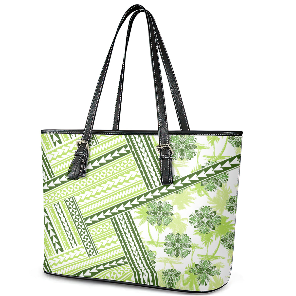 Hawaii Quilt Leather Tote Bag Kakau Polynesian Pattern Olive Green Version LT01 - Polynesian Pride