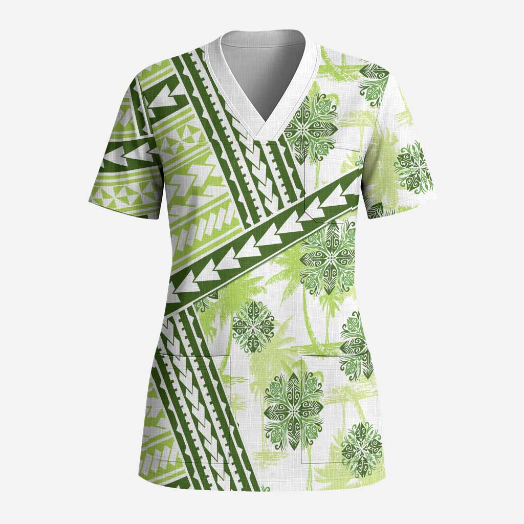 Hawaii Quilt Scrub Top Kakau Polynesian Pattern Olive Green Version - Polynesian Pride