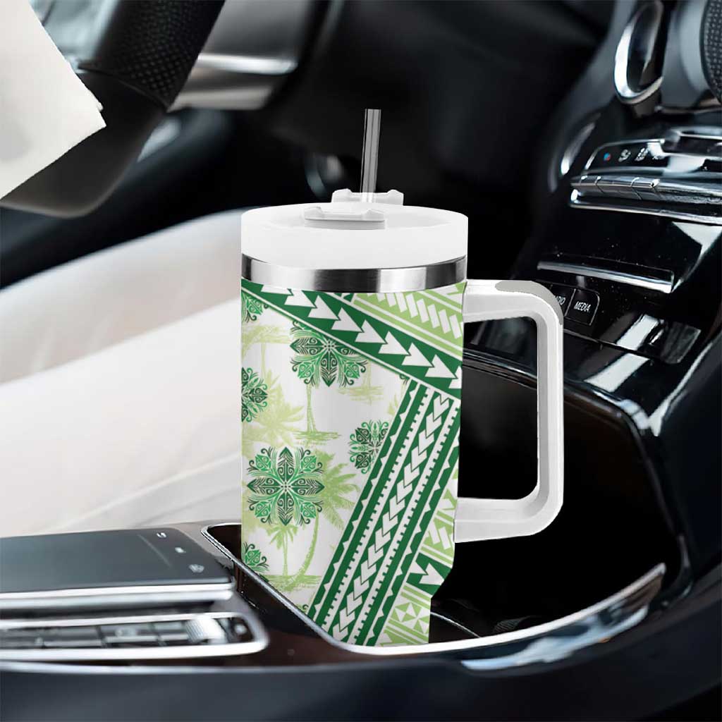 Hawaii Quilt Tumbler With Handle Kakau Polynesian Pattern Olive Green Version