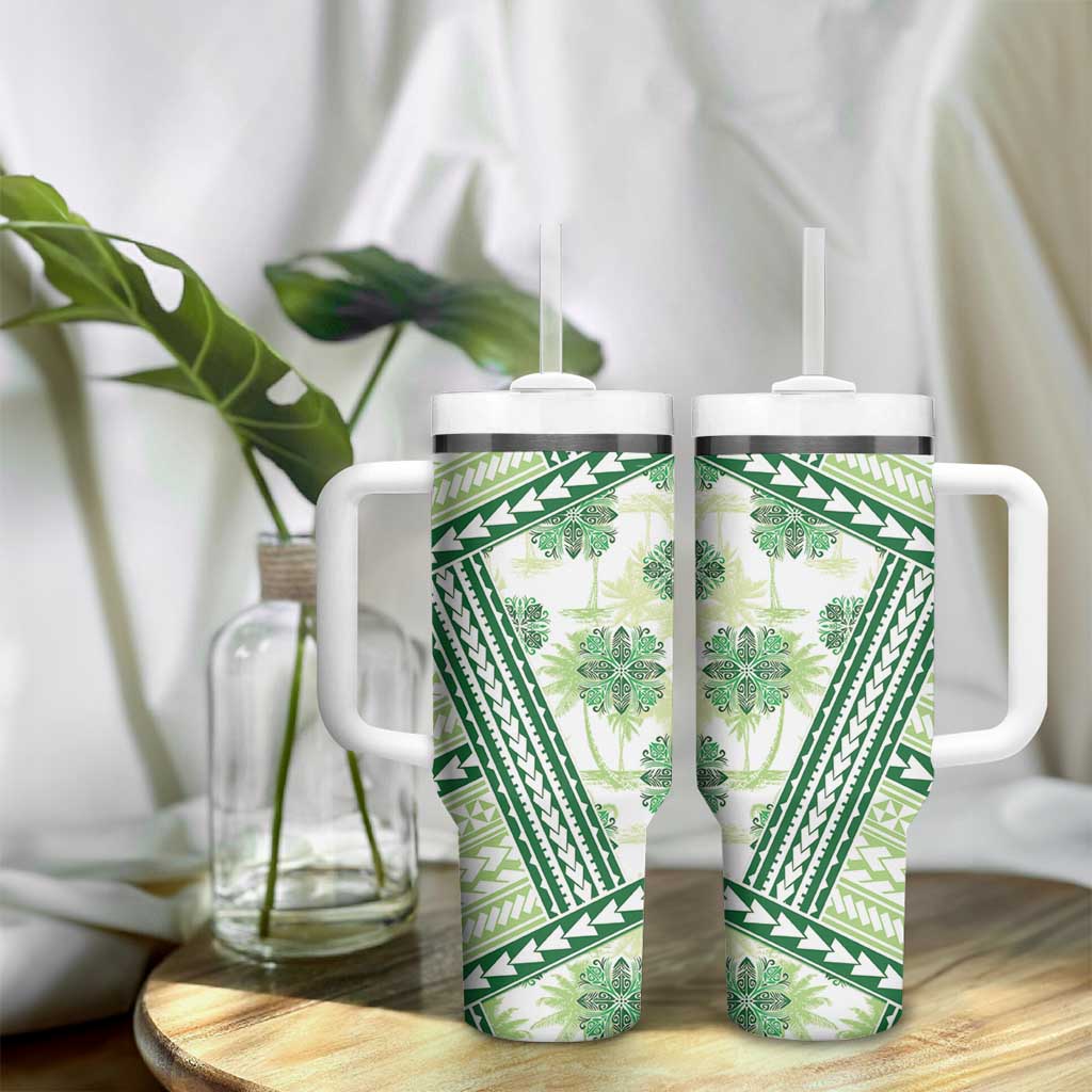 Hawaii Quilt Tumbler With Handle Kakau Polynesian Pattern Olive Green Version