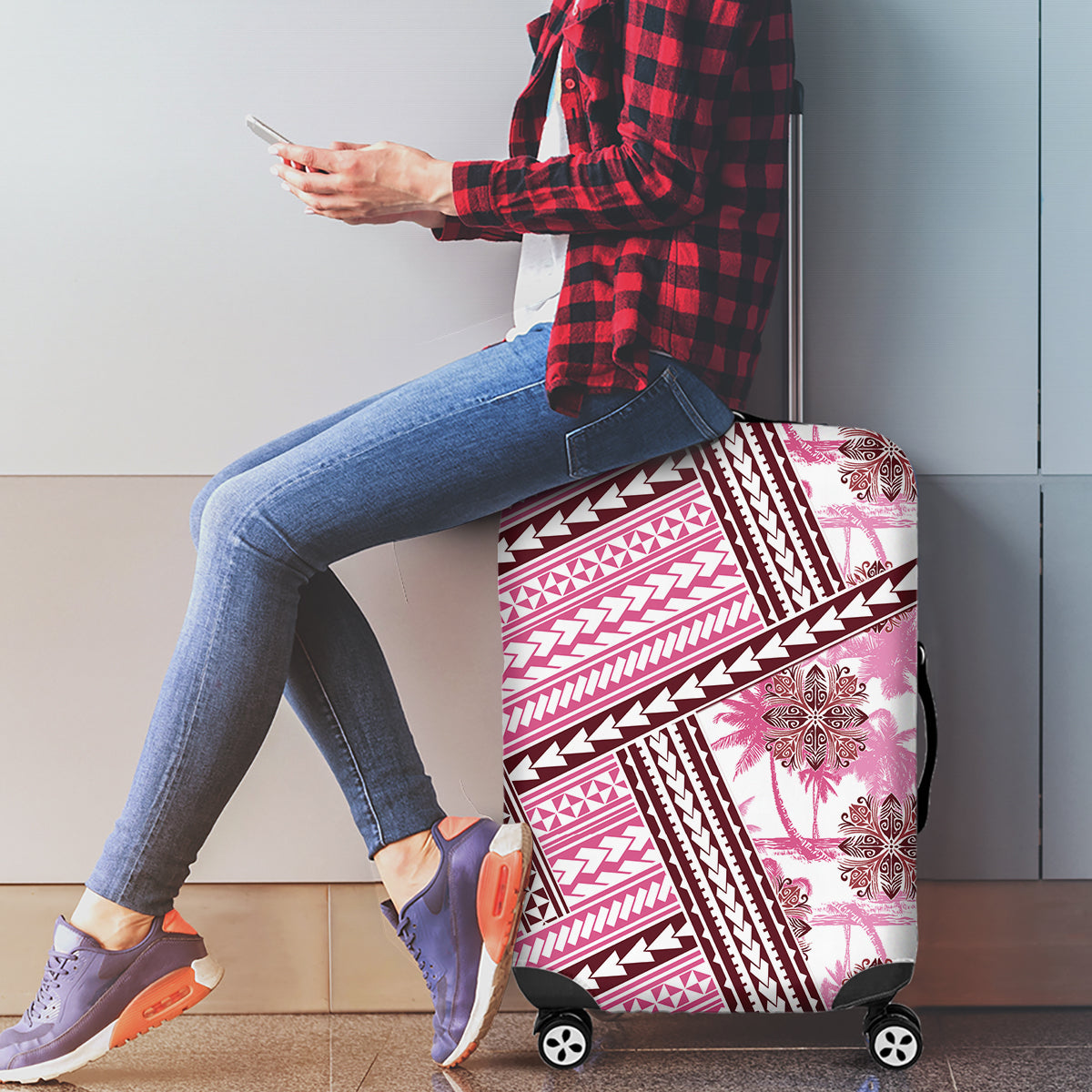 Hawaii Quilt Luggage Cover Kakau Polynesian Pattern Mauve Pink Version LT01 - Polynesian Pride