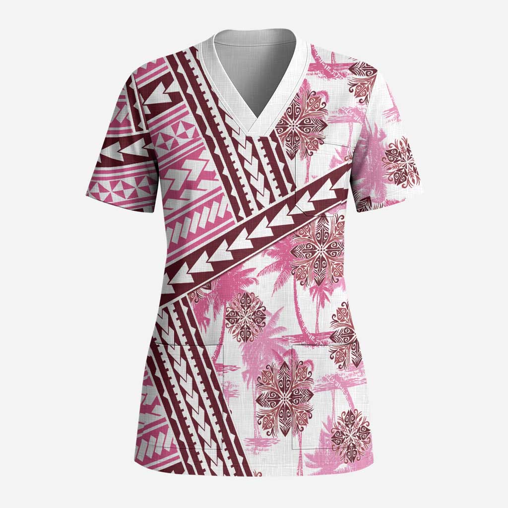 Hawaii Quilt Scrub Top Kakau Polynesian Pattern Mauve Pink Version - Polynesian Pride