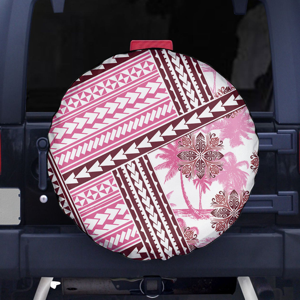 Hawaii Quilt Spare Tire Cover Kakau Polynesian Pattern Mauve Pink Version LT01 Pink - Polynesian Pride