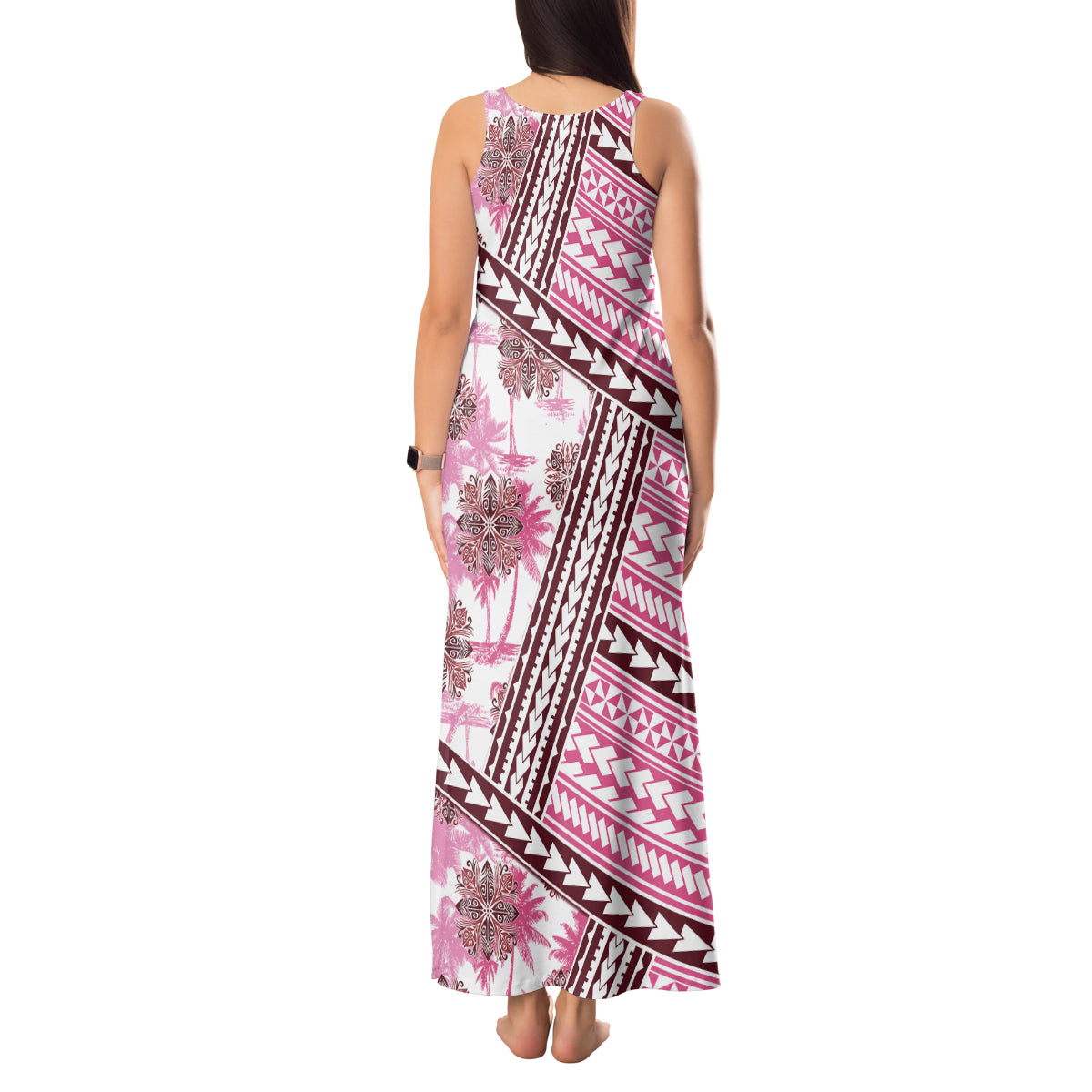 Hawaii Quilt Tank Maxi Dress Kakau Polynesian Pattern Mauve Pink Version LT01 - Polynesian Pride