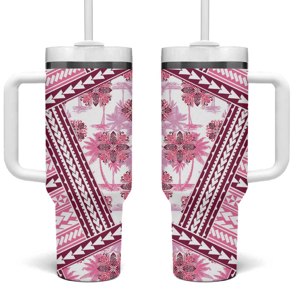 Hawaii Quilt Tumbler With Handle Kakau Polynesian Pattern Mauve Pink Version