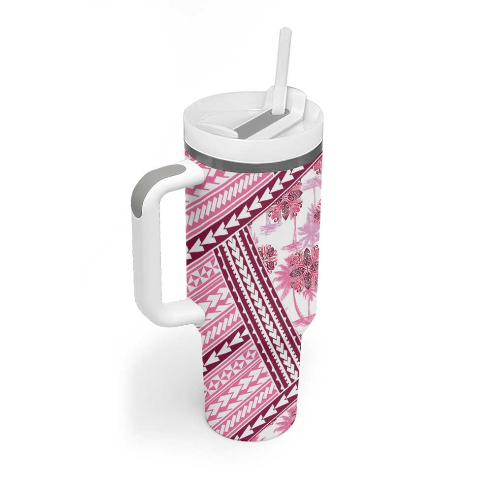 Hawaii Quilt Tumbler With Handle Kakau Polynesian Pattern Mauve Pink Version