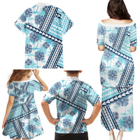 Hawaii Quilt Family Matching Puletasi Dress and Hawaiian Shirt Kakau Polynesian Pattern Sky Blue Version LT01 - Polynesian Pride