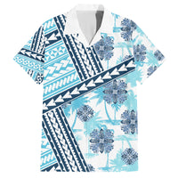 Hawaii Quilt Family Matching Summer Maxi Dress and Hawaiian Shirt Kakau Polynesian Pattern Sky Blue Version LT01 Dad's Shirt - Short Sleeve Blue - Polynesian Pride