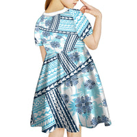 Hawaii Quilt Kid Short Sleeve Dress Kakau Polynesian Pattern Sky Blue Version LT01 - Polynesian Pride
