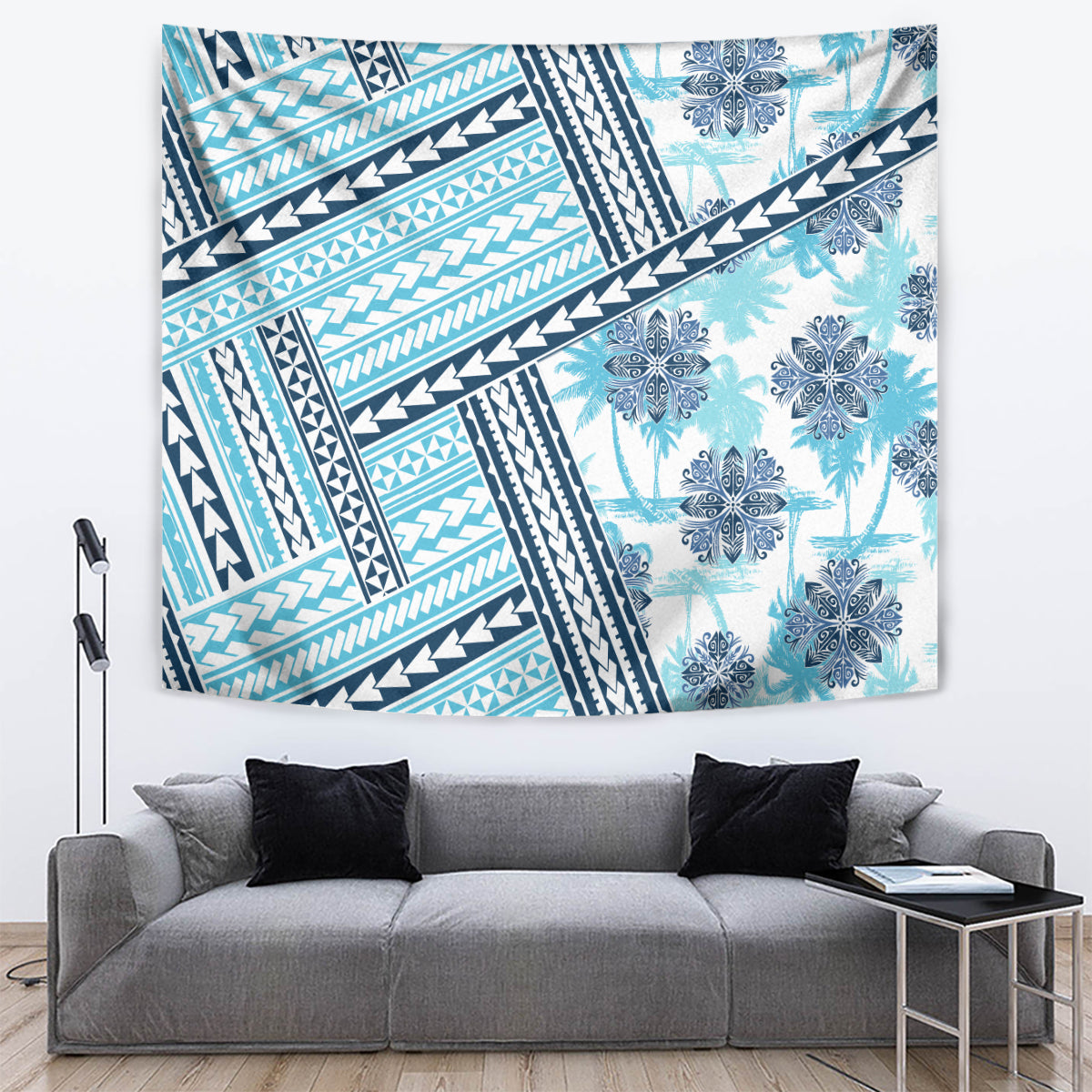 Hawaii Quilt Tapestry Kakau Polynesian Pattern Sky Blue Version LT01 - Polynesian Pride