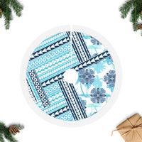 Hawaii Quilt Tree Skirt Kakau Polynesian Pattern Sky Blue Version LT01 Fringed Tree Skirts Blue - Polynesian Pride
