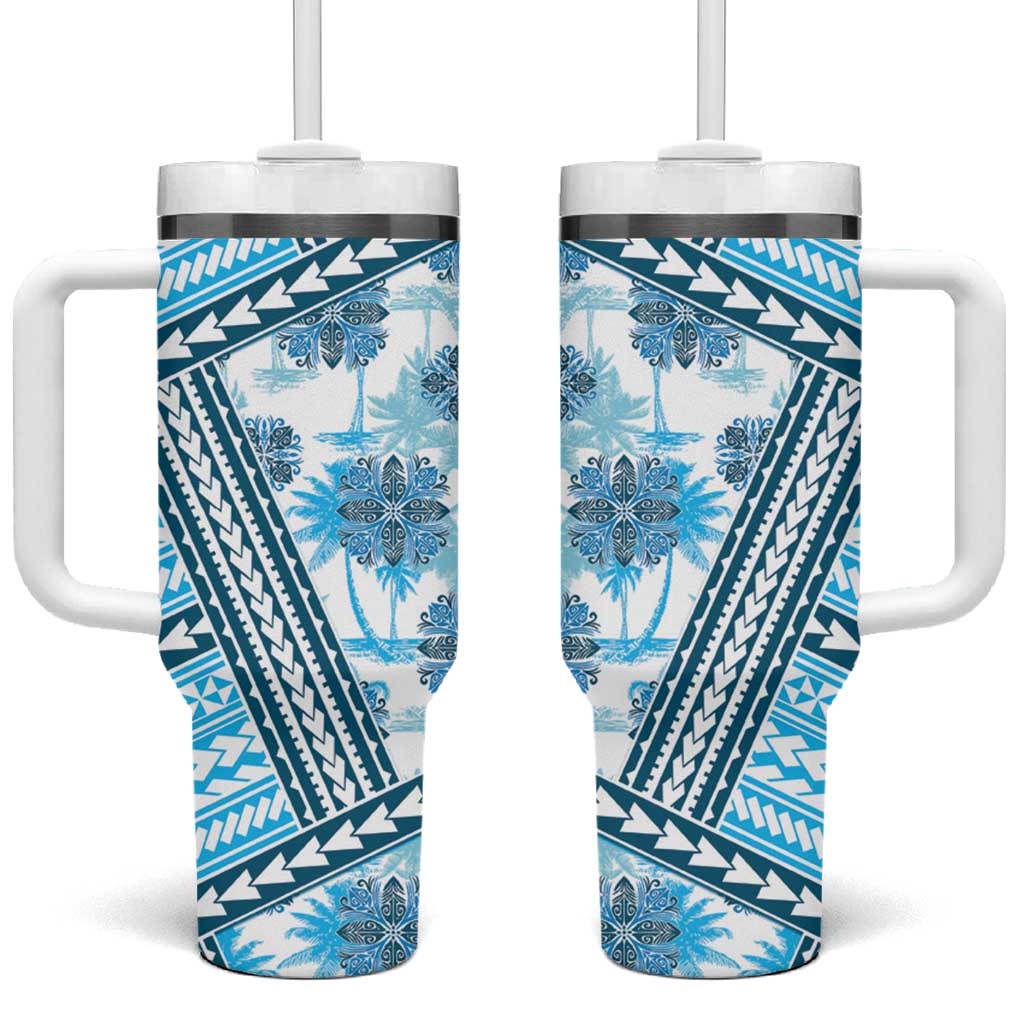 Hawaii Quilt Tumbler With Handle Kakau Polynesian Pattern Sky Blue Version