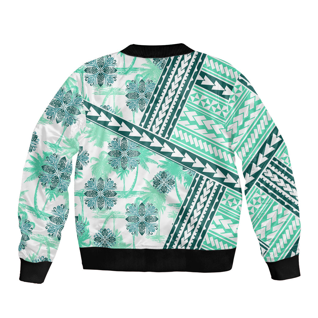 Hawaii Quilt Bomber Jacket Kakau Polynesian Pattern Teal Version LT01 - Polynesian Pride