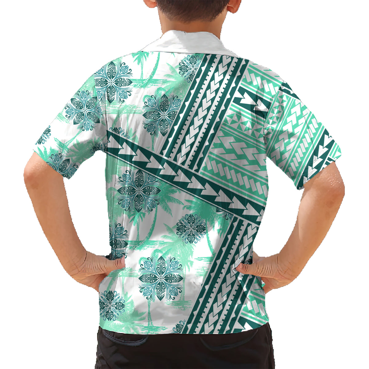 Hawaii Quilt Kid Hawaiian Shirt Kakau Polynesian Pattern Teal Version LT01 - Polynesian Pride