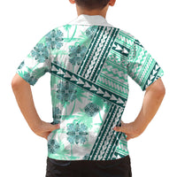 Hawaii Quilt Kid Hawaiian Shirt Kakau Polynesian Pattern Teal Version LT01 - Polynesian Pride