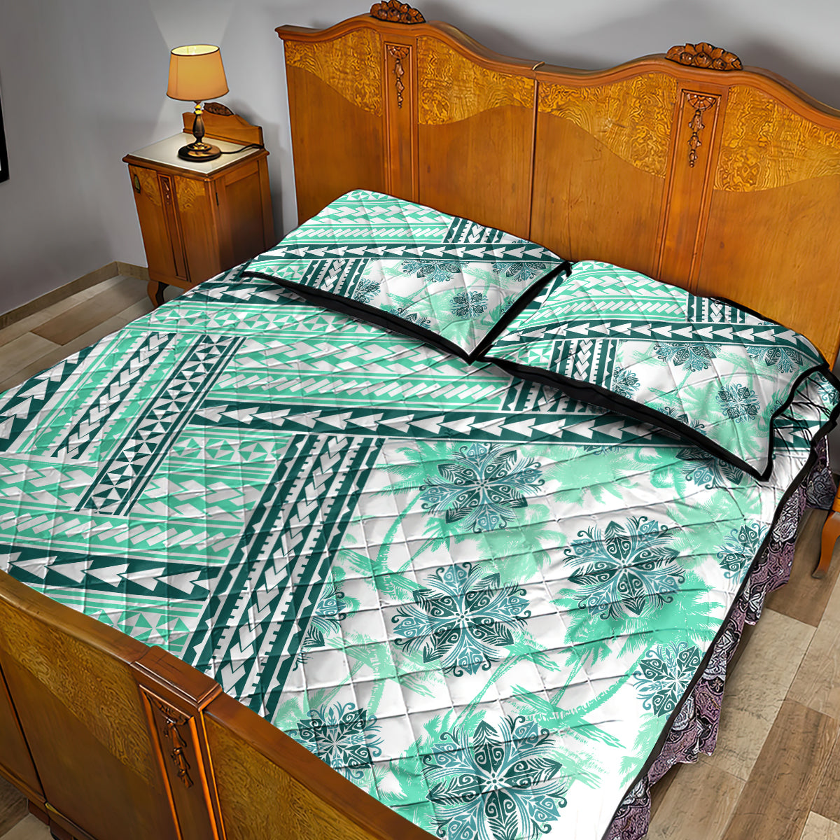 Hawaii Quilt Quilt Bed Set Kakau Polynesian Pattern Teal Version LT01 - Polynesian Pride