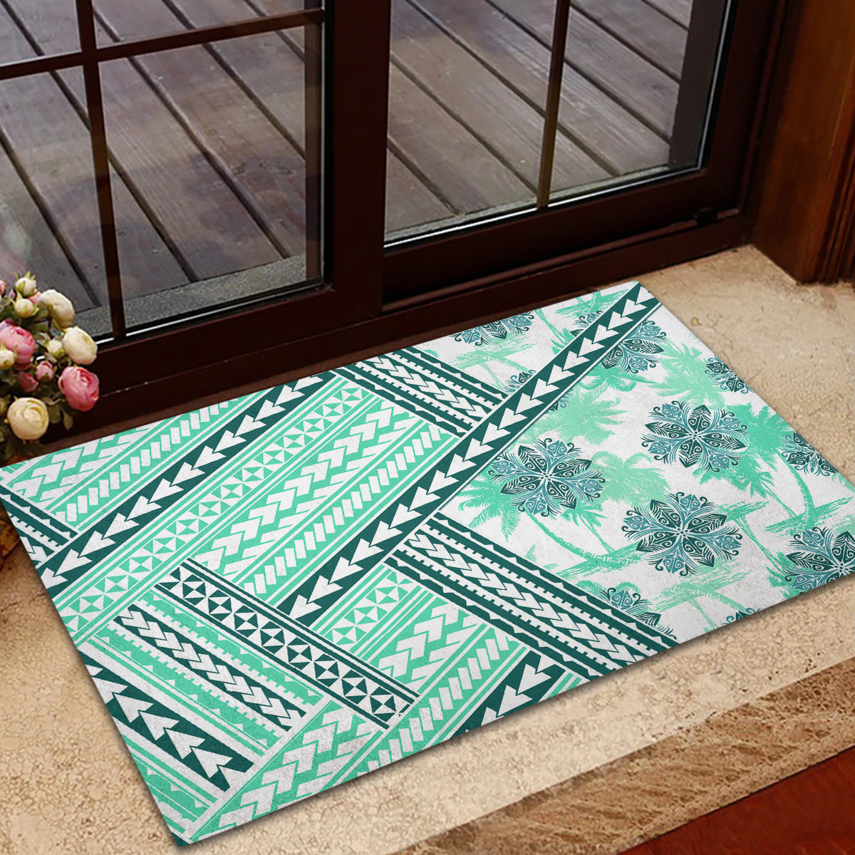 Hawaii Quilt Rubber Doormat Kakau Polynesian Pattern Teal Version LT01 - Polynesian Pride