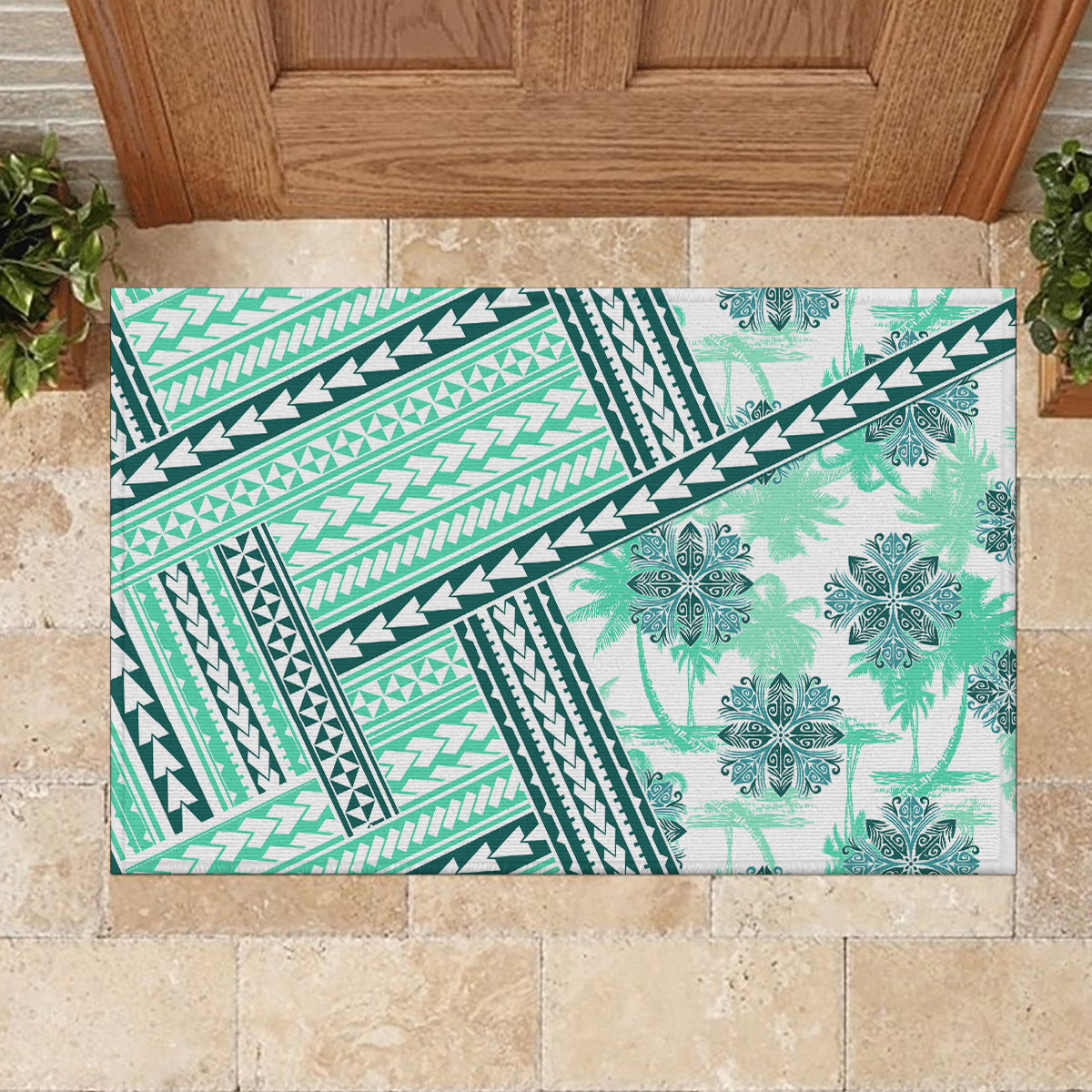 Hawaii Quilt Rubber Doormat Kakau Polynesian Pattern Teal Version LT01 - Polynesian Pride