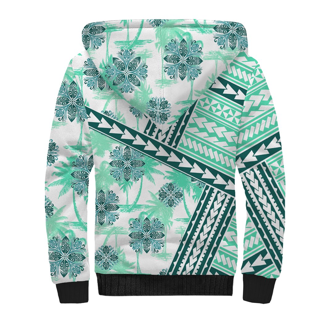 Hawaii Quilt Sherpa Hoodie Kakau Polynesian Pattern Teal Version LT01 - Polynesian Pride