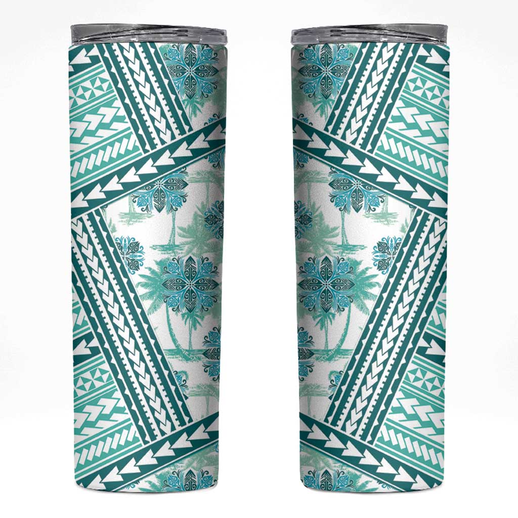 Hawaii Quilt Skinny Tumbler Kakau Polynesian Pattern Teal Version