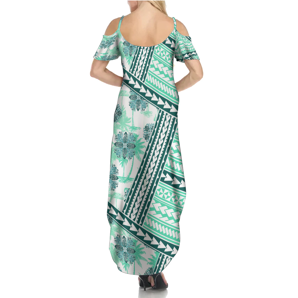 Hawaii Quilt Summer Maxi Dress Kakau Polynesian Pattern Teal Version LT01 - Polynesian Pride