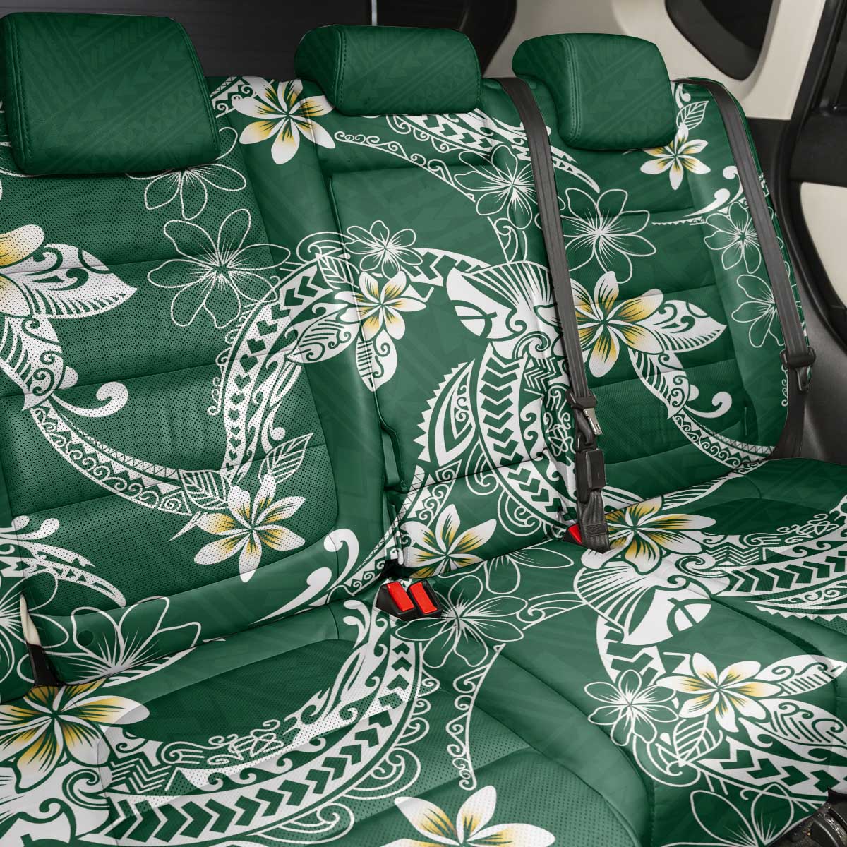 Polynesian Hawaiian Plumeria Tribal Pattern Back Car Seat Cover Green Version