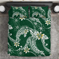 Polynesian Hawaiian Plumeria Tribal Pattern Bedding Set Green Version