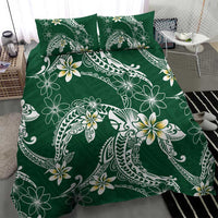 Polynesian Hawaiian Plumeria Tribal Pattern Bedding Set Green Version