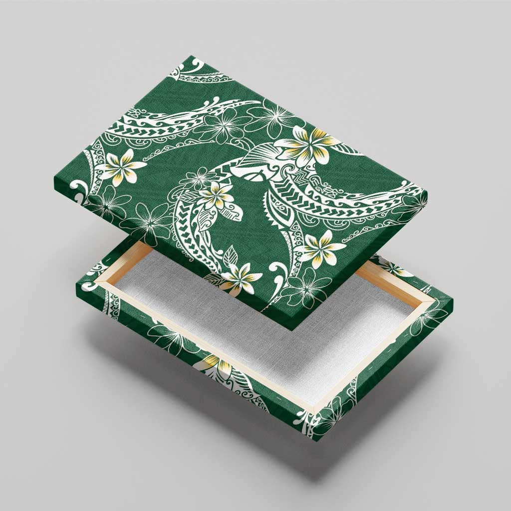 Polynesian Hawaiian Plumeria Tribal Pattern Canvas Wall Art Green Version