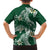 Polynesian Hawaiian Plumeria Tribal Pattern Family Matching Long Sleeve Bodycon Dress and Hawaiian Shirt Green Version