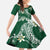 Polynesian Hawaiian Plumeria Tribal Pattern Family Matching Long Sleeve Bodycon Dress and Hawaiian Shirt Green Version