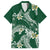 Polynesian Hawaiian Plumeria Tribal Pattern Family Matching Long Sleeve Bodycon Dress and Hawaiian Shirt Green Version