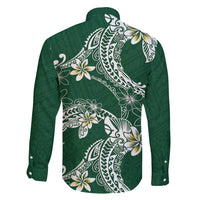 Polynesian Hawaiian Plumeria Tribal Pattern Family Matching Long Sleeve Bodycon Dress and Hawaiian Shirt Green Version LT01 - Polynesian Pride