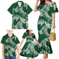 Polynesian Hawaiian Plumeria Tribal Pattern Family Matching Mermaid Dress and Hawaiian Shirt Green Version LT01 - Polynesian Pride
