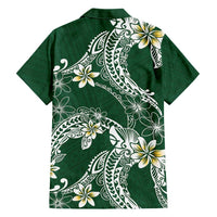 Polynesian Hawaiian Plumeria Tribal Pattern Family Matching Short Sleeve Bodycon Dress and Hawaiian Shirt Green Version LT01 - Polynesian Pride