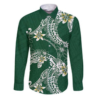 Polynesian Hawaiian Plumeria Tribal Pattern Family Matching Short Sleeve Bodycon Dress and Hawaiian Shirt Green Version LT01 Dad's Shirt - Long Sleeve Green - Polynesian Pride