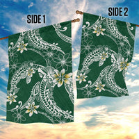 Polynesian Hawaiian Plumeria Tribal Pattern Garden Flag Green Version
