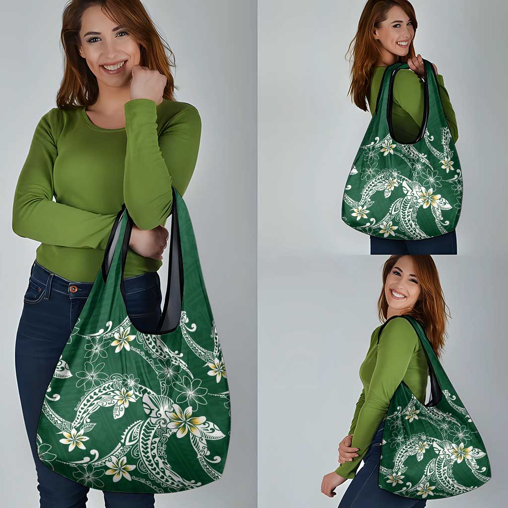 Polynesian Hawaiian Plumeria Tribal Pattern Grocery Bag Green Version