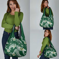 Polynesian Hawaiian Plumeria Tribal Pattern Grocery Bag Green Version