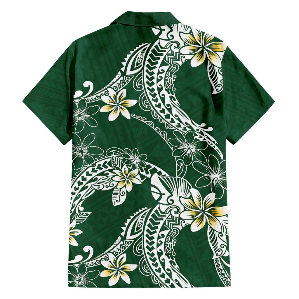 Polynesian Hawaiian Plumeria Tribal Pattern Hawaiian Shirt Green Version