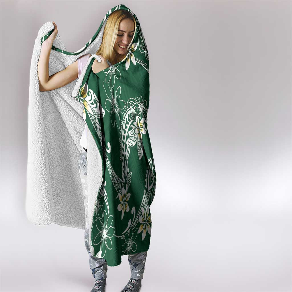 Polynesian Hawaiian Plumeria Tribal Pattern Hooded Blanket Green Version