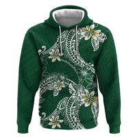Polynesian Hawaiian Plumeria Tribal Pattern Hoodie Green Version