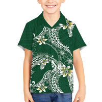 Polynesian Hawaiian Plumeria Tribal Pattern Kid Hawaiian Shirt Green Version