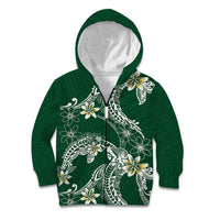 Polynesian Hawaiian Plumeria Tribal Pattern Kid Hoodie Green Version