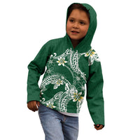 Polynesian Hawaiian Plumeria Tribal Pattern Kid Hoodie Green Version