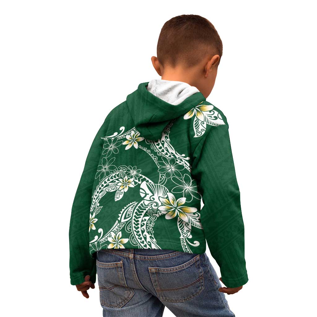 Polynesian Hawaiian Plumeria Tribal Pattern Kid Hoodie Green Version