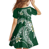 Polynesian Hawaiian Plumeria Tribal Pattern Kid Short Sleeve Dress Green Version